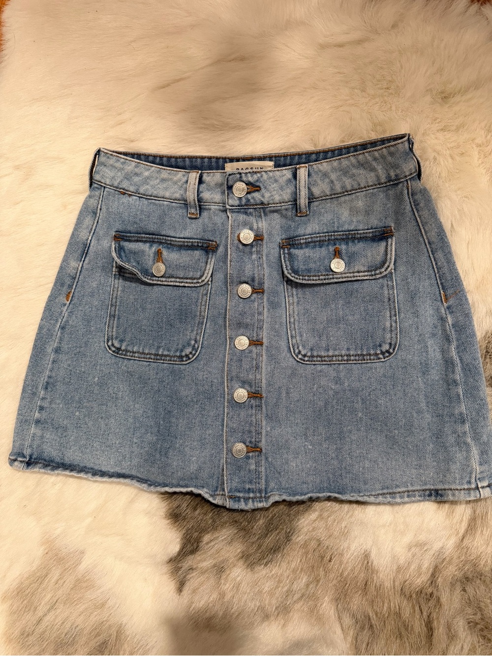 PacSun Light Wash Button Down Pocket Denim Mini Skirt 100% Cotton Size 27 Small
